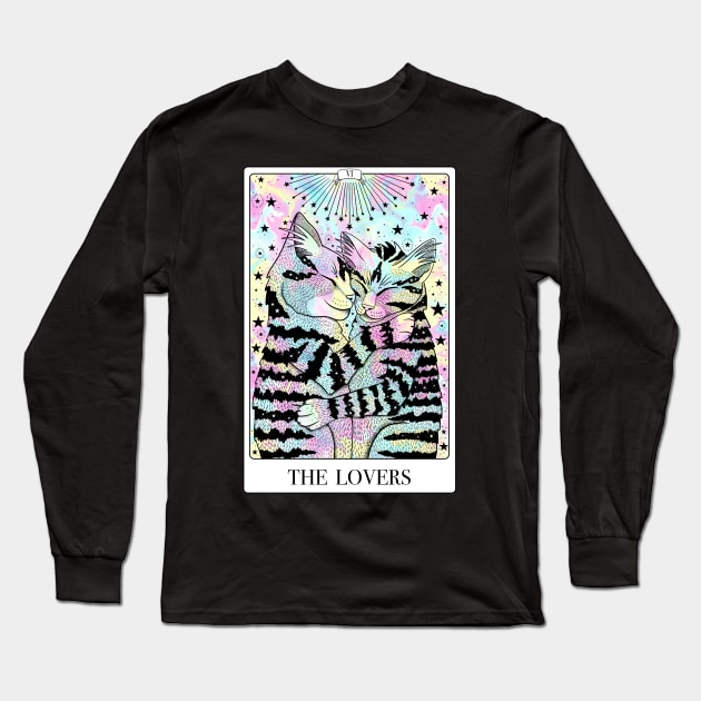 The Lovers Tarot Card with Pastel Marble Long Sleeve T-Shirt by The Lunar Resplendence